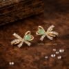 Sana – Gold Mint Crystal Bow Studs