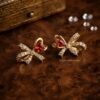 Sana – Gold Mint Crystal Bow Studs