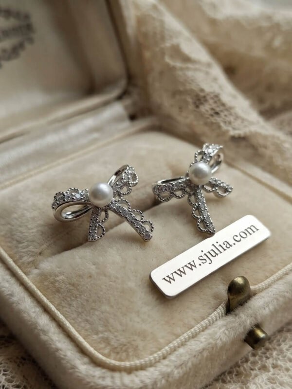 Farida – Gold Pearl Lace Bow Studs Farida – Gold Pearl Lace Bow Studs