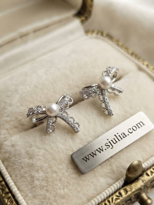 Farida – Gold Pearl Lace Bow Studs Farida – Gold Pearl Lace Bow Studs