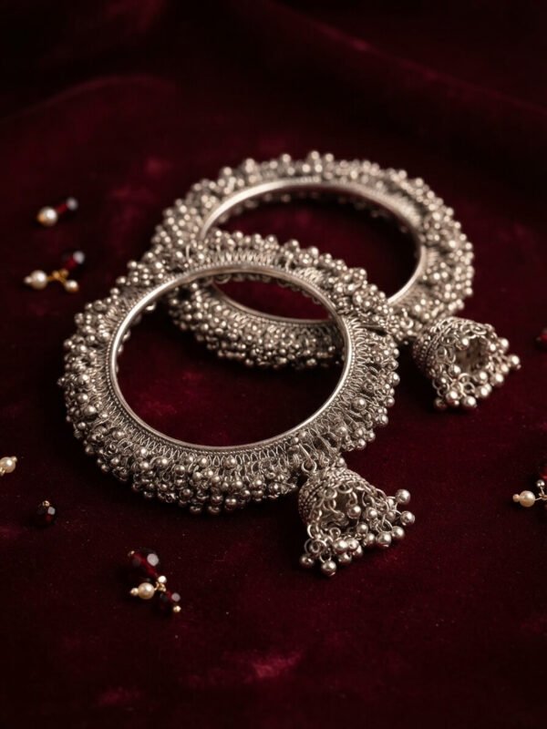 Anaya – Oxidised Silver Beaded Jhumka Kara Anaya – Oxidised Silver Beaded Jhumka Kara