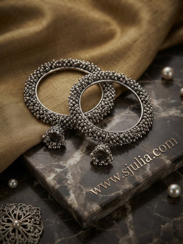 Anaya – Oxidised Silver Beaded Jhumka Kara Anaya – Oxidised Silver Beaded Jhumka Kara