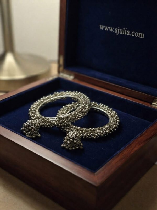 Anaya – Oxidised Silver Beaded Jhumka Kara Anaya – Oxidised Silver Beaded Jhumka Kara