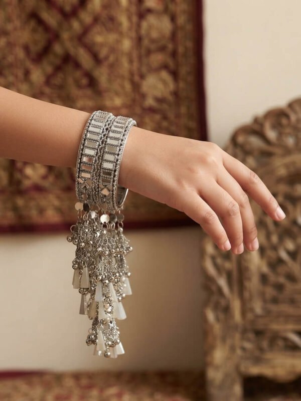 Zoya – Oxidised Silver Mirror-Work Jhumka Kara Zoya – Oxidised Silver Mirror-Work Jhumka Kara