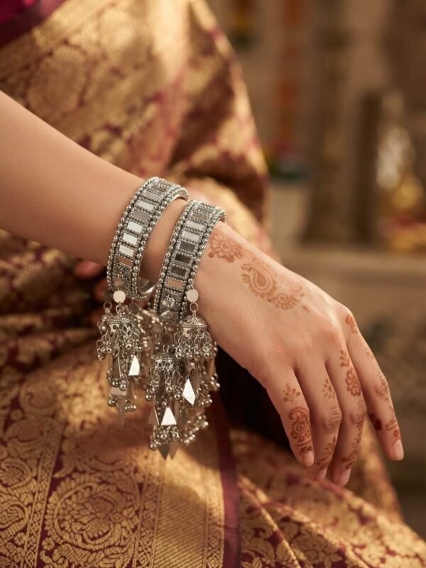 Zoya – Oxidised Silver Mirror-Work Jhumka Kara Zoya – Oxidised Silver Mirror-Work Jhumka Kara