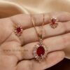 Noor – Rose Gold Red Crystal Halo Pendant Set Noor – Rose Gold Red Crystal Halo Pendant Set