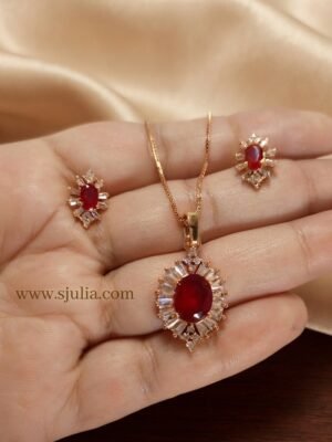 Noor – Rose Gold Red Crystal Halo Pendant Set Noor – Rose Gold Red Crystal Halo Pendant Set
