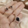 Noor – Rose Gold Red Crystal Halo Pendant Set Noor – Rose Gold Red Crystal Halo Pendant Set