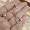 Noor – Rose Gold Red Crystal Halo Pendant Set Noor – Rose Gold Red Crystal Halo Pendant Set