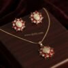 Yasmin – Gold Red Crystal Sunburst Pendant Set