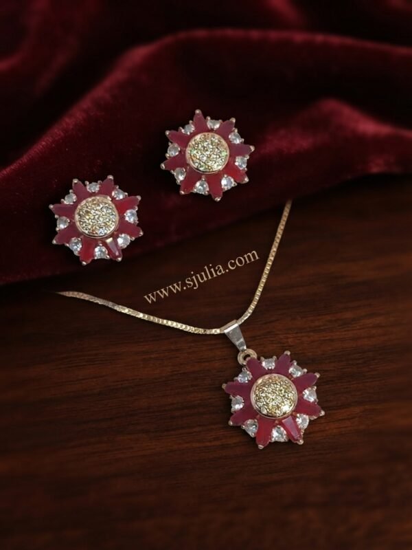 Yasmin – Gold Red Crystal Sunburst Pendant Set