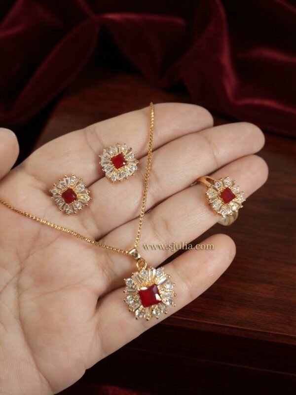 Nadia – Gold Red Crystal Starburst Pendant Set Nadia – Gold Red Crystal Starburst Pendant Set
