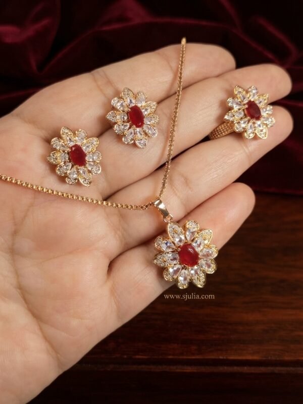 Rania – Gold Red Crystal Flower Pendant Set Rania – Gold Red Crystal Flower Pendant Set