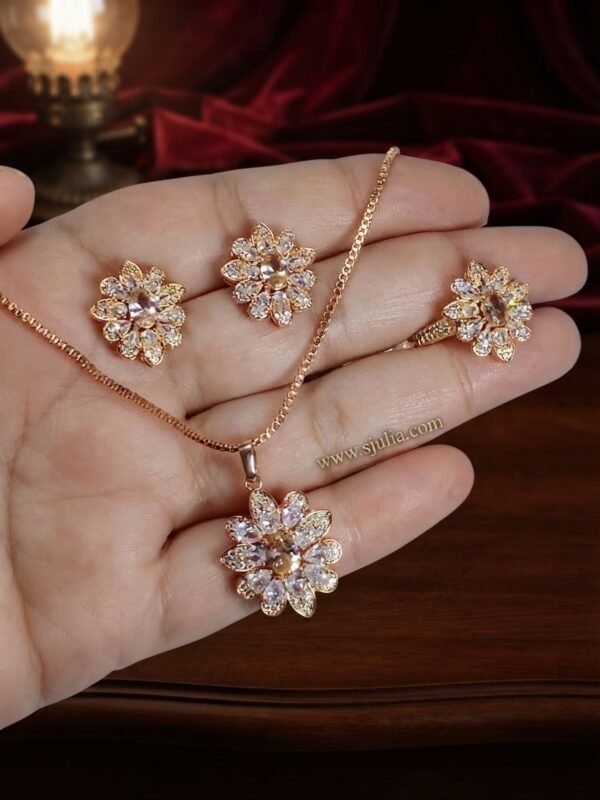 Rania – Gold Red Crystal Flower Pendant Set Rania – Gold Red Crystal Flower Pendant Set