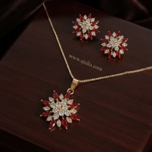 Sana – Gold Red Crystal Layered Starburst Pendant Set