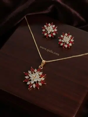Sana – Gold Red Crystal Layered Starburst Pendant Set Sana – Gold Red Crystal Layered Starburst Pendant Set