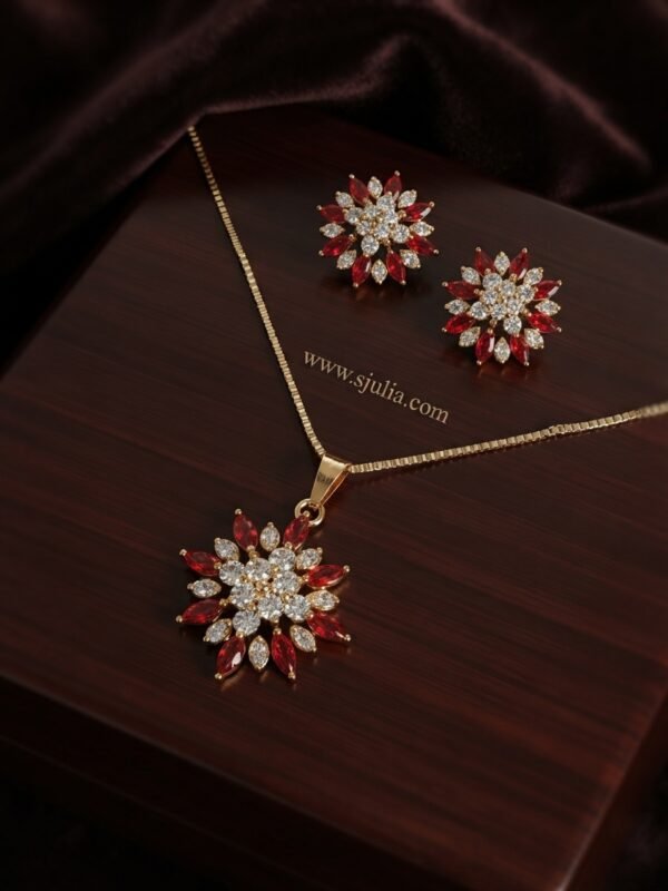 Sana – Gold Red Crystal Layered Starburst Pendant Set Sana – Gold Red Crystal Layered Starburst Pendant Set