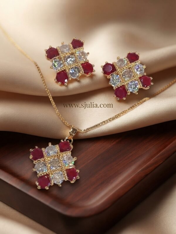 Meera – Gold Red Crystal Mosaic Pendant Set Meera – Gold Red Crystal Mosaic Pendant Set