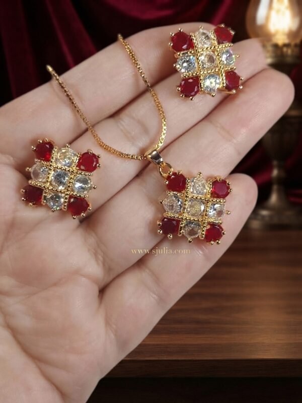 Meera – Gold Red Crystal Mosaic Pendant Set Meera – Gold Red Crystal Mosaic Pendant Set